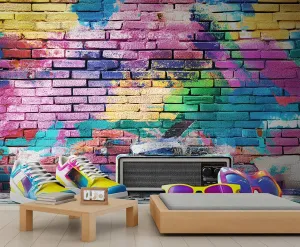 Graffiti Sneakers Mural Wallpaper Wall Street Graffiti Art Wall Mural Color Gradient Brick Wall Mural Wallpaper for Bedroom Home Decor Living Room Dining Room Office