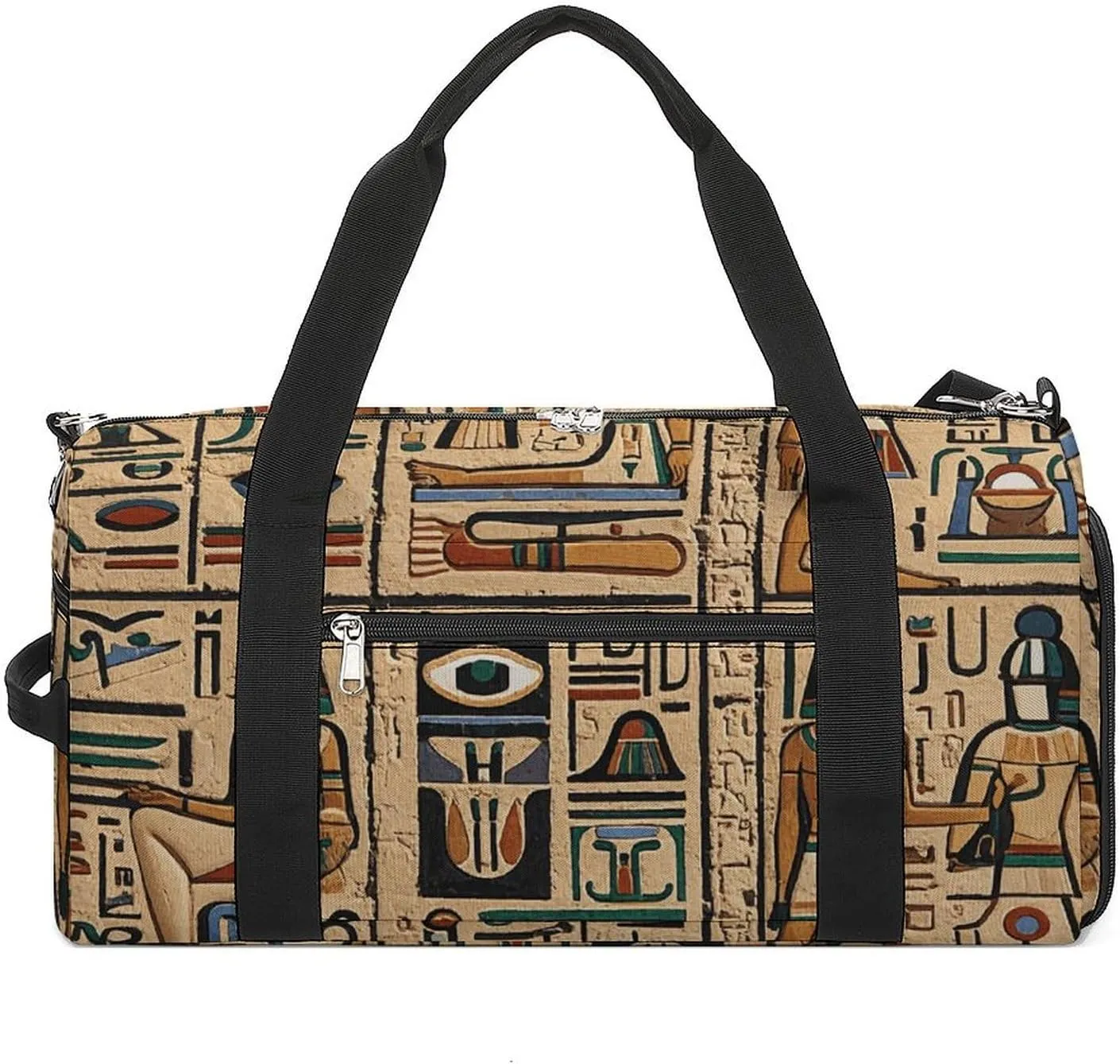 Gym Bag for Men Women Travel Duffle Bag Ancient Egyptian Hieroglyph Carry On Weekender Bag with Shoe Compartment