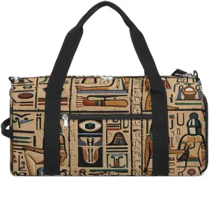 Gym Bag for Men Women Travel Duffle Bag Ancient Egyptian Hieroglyph Carry On Weekender Bag with Shoe Compartment
