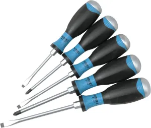 HAZET screwdriver set 810U-1/5 I 5-piece, 3 x slotted screwdrivers, 2 x Phillips screwdrivers I with ergonomic 3-component handle for maximum power transmission