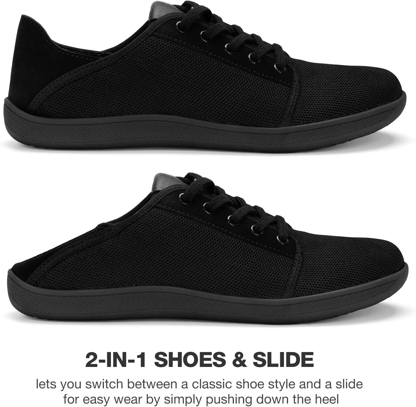 HEEZ Mens Wide Toe Barefoot Shoes 2 in 1 Slip on Mules and Breathable Sneakers for Men Lace Up Comfortable Walking Shoes