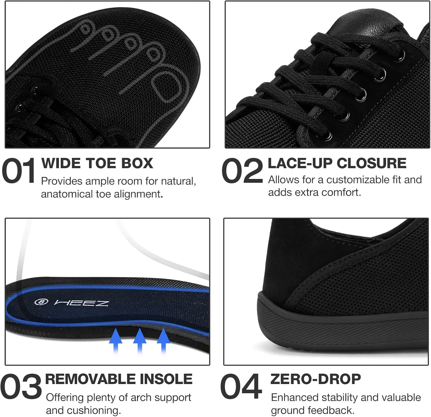 HEEZ Mens Wide Toe Barefoot Shoes 2 in 1 Slip on Mules and Breathable Sneakers for Men Lace Up Comfortable Walking Shoes