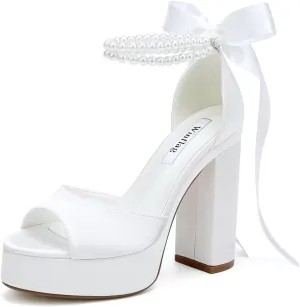 High Heel Platform Bridal Shoes Pearl Heels Wedding Shoes for Bride Platform Heeled Wedding Sandals