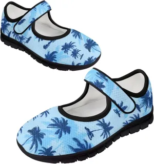 Howilath Hawaiian Tree Print Dress Shoes for Women Mary Jane Sneakers Casual Flats Shoes Ballet Flats Shoes with Magic Sticker