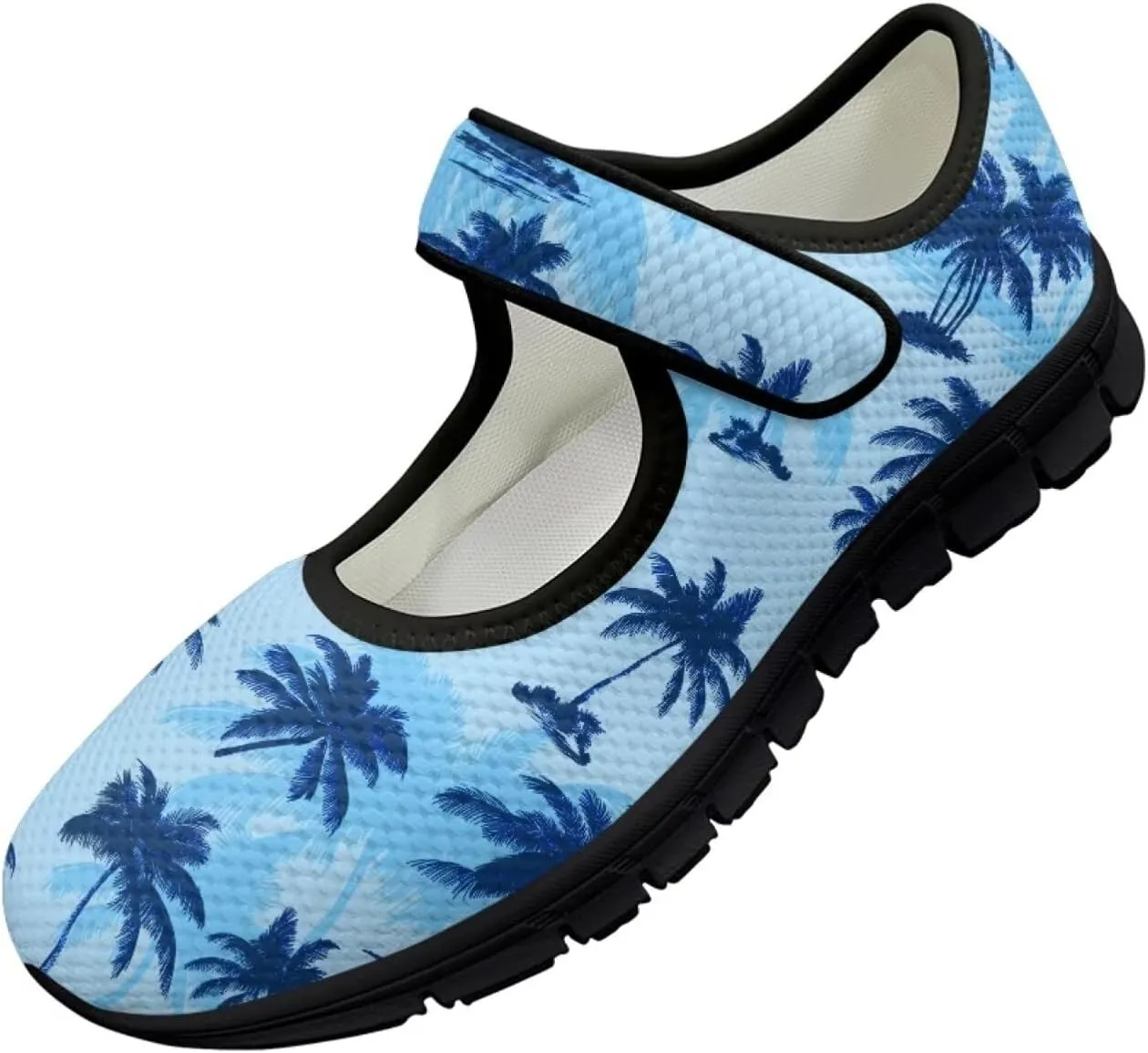 Howilath Hawaiian Tree Print Dress Shoes for Women Mary Jane Sneakers Casual Flats Shoes Ballet Flats Shoes with Magic Sticker