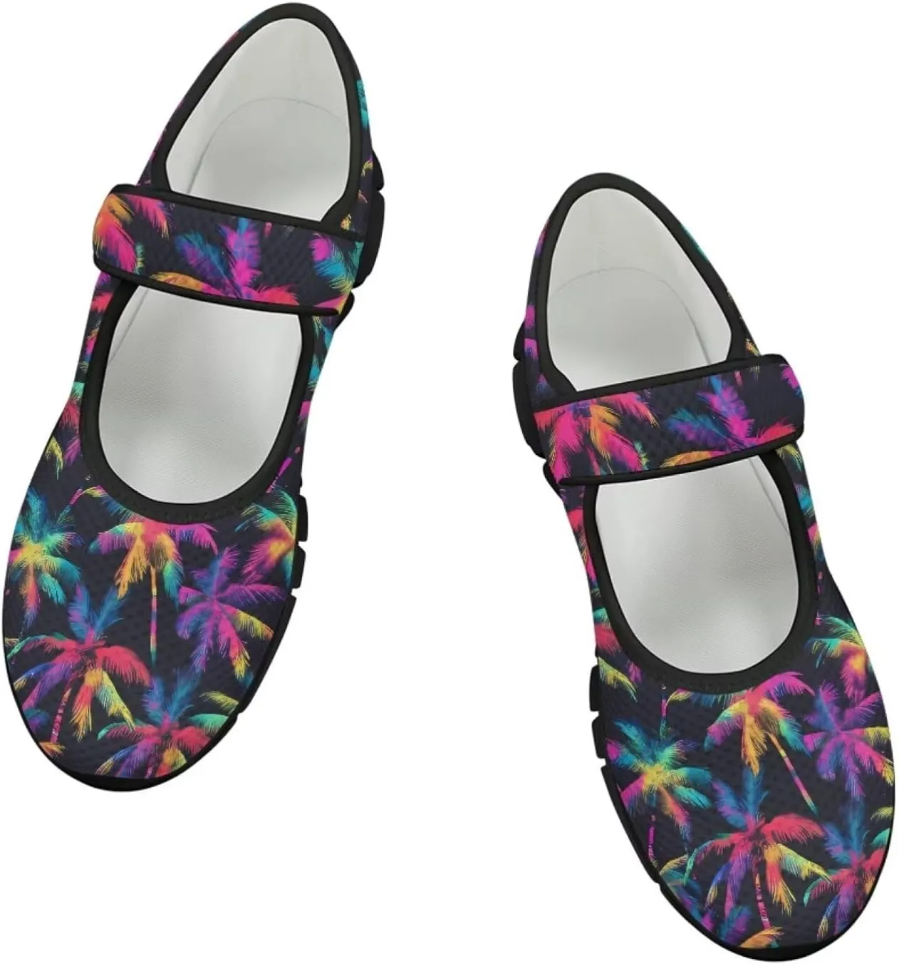 Howilath Hawaiian Tree Print Dress Shoes for Women Mary Jane Sneakers Casual Flats Shoes Ballet Flats Shoes with Magic Sticker