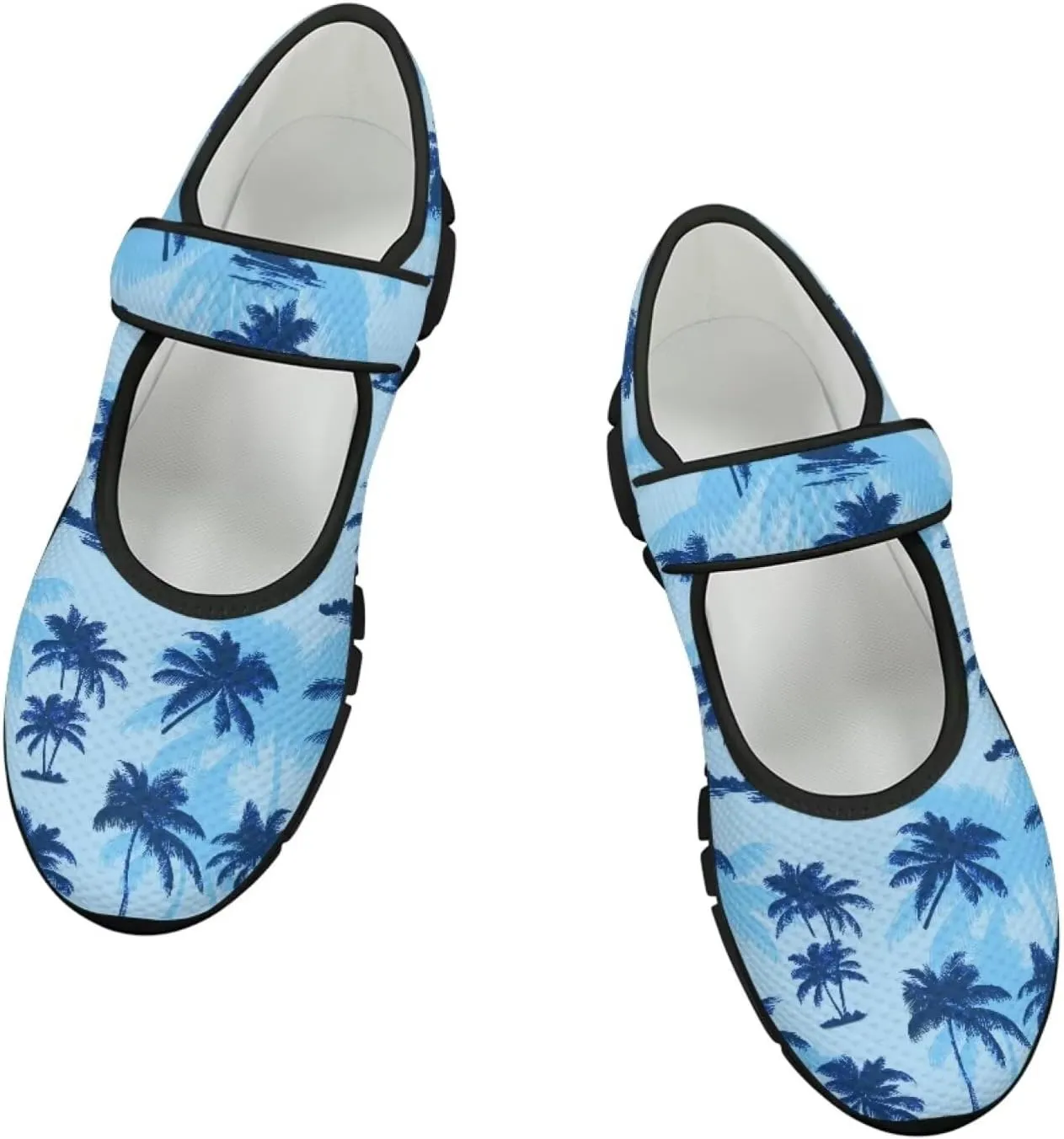 Howilath Hawaiian Tree Print Dress Shoes for Women Mary Jane Sneakers Casual Flats Shoes Ballet Flats Shoes with Magic Sticker