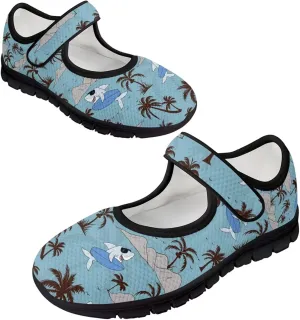 Howilath Hawaiian Tree Print Dress Shoes for Women Mary Jane Sneakers Casual Flats Shoes Ballet Flats Shoes with Magic Sticker