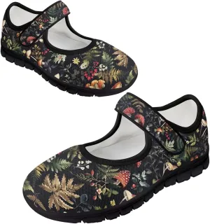 Howilath Mushroom Print Mary Jane Shoes Women Ballet Flats Mesh Casual Flats Shoes for Wedding Party Work