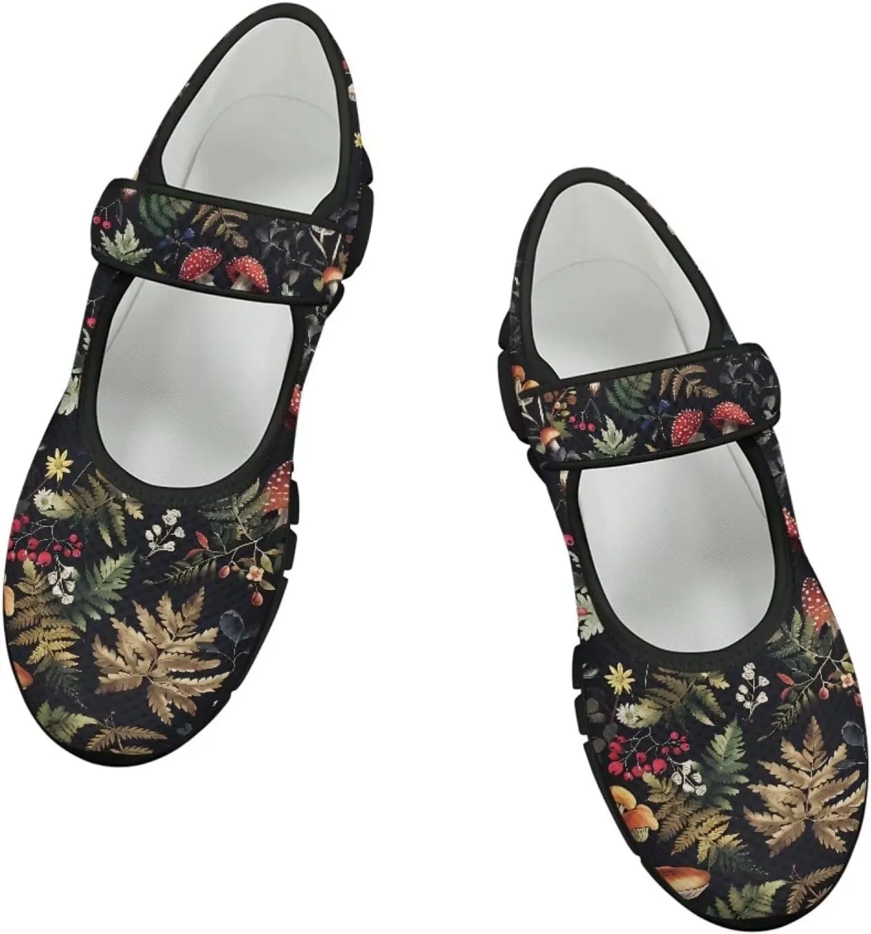 Howilath Mushroom Print Mary Jane Shoes Women Ballet Flats Mesh Casual Flats Shoes for Wedding Party Work