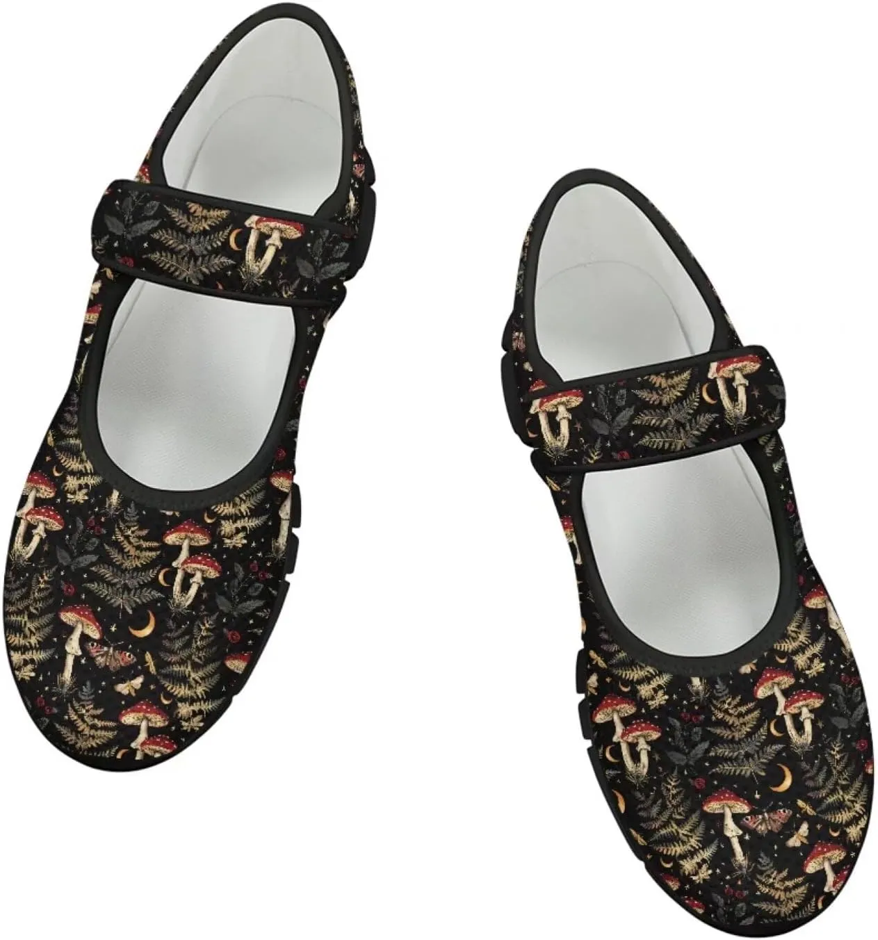 Howilath Mushroom Print Mary Jane Shoes Women Ballet Flats Mesh Casual Flats Shoes for Wedding Party Work