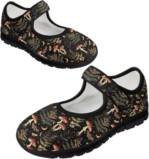 Howilath Mushroom Print Mary Jane Shoes Women Ballet Flats Mesh Casual Flats Shoes for Wedding Party Work