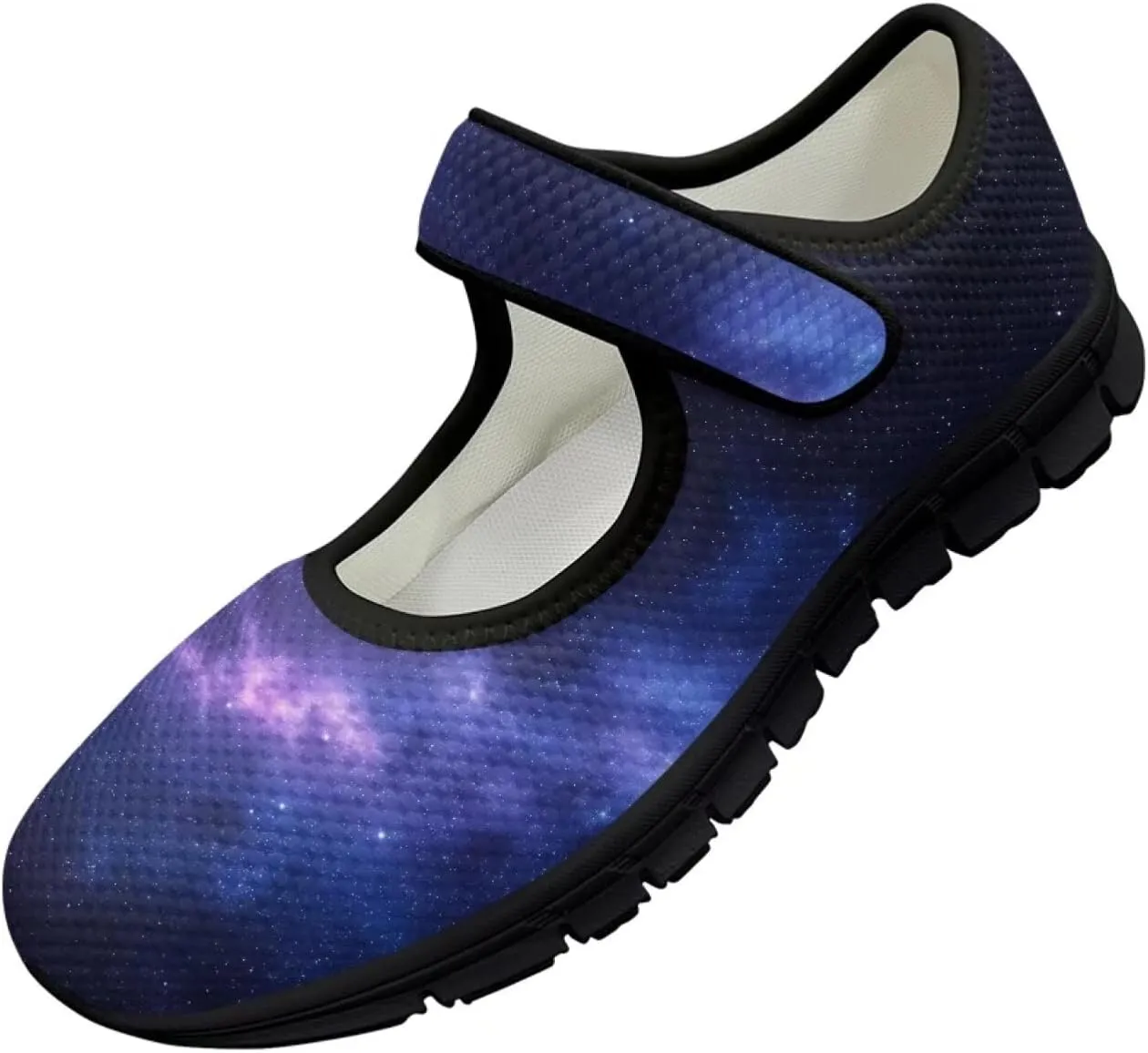 Howilath Universe Galaxy Print Women's Ballet Flats Round Toe Mary Janes Dress Shoes Single Buckle Flats Shoes