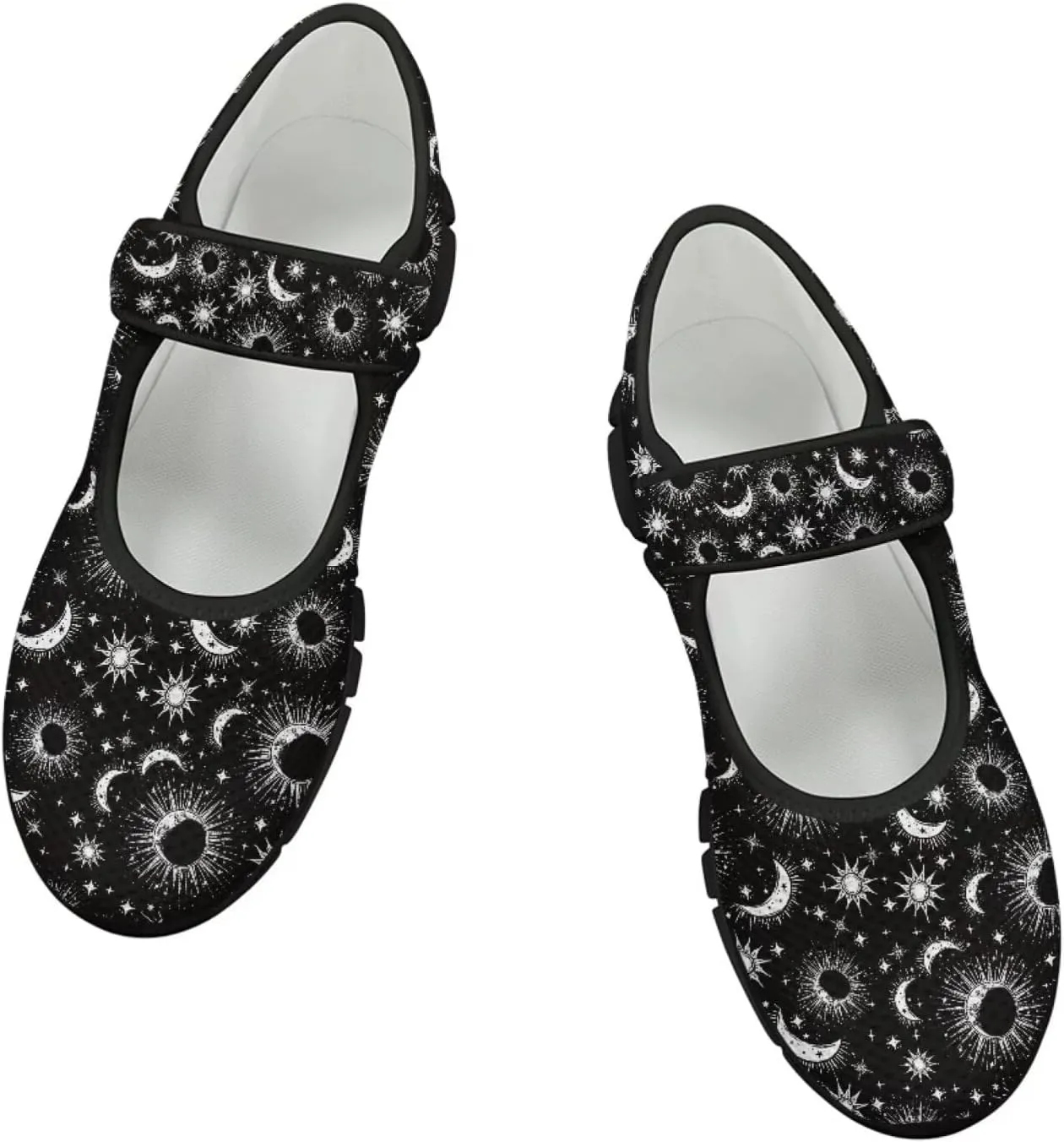 Howilath Universe Galaxy Print Women's Ballet Flats Round Toe Mary Janes Dress Shoes Single Buckle Flats Shoes