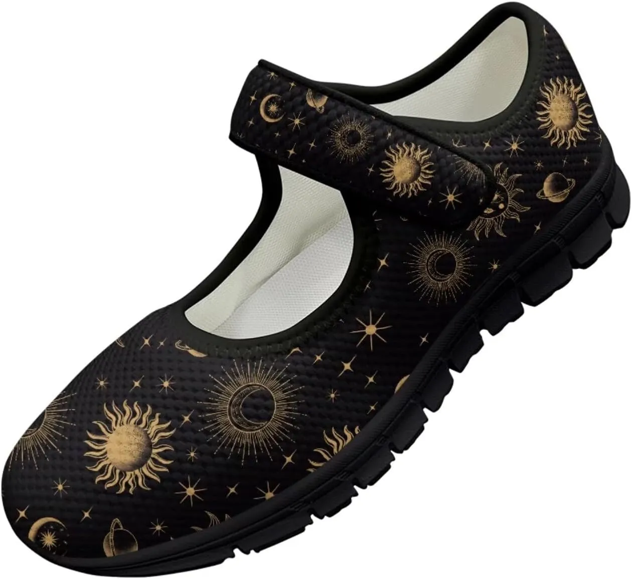 Howilath Universe Galaxy Print Women's Ballet Flats Round Toe Mary Janes Dress Shoes Single Buckle Flats Shoes