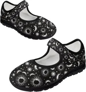 Howilath Universe Galaxy Print Women's Ballet Flats Round Toe Mary Janes Dress Shoes Single Buckle Flats Shoes