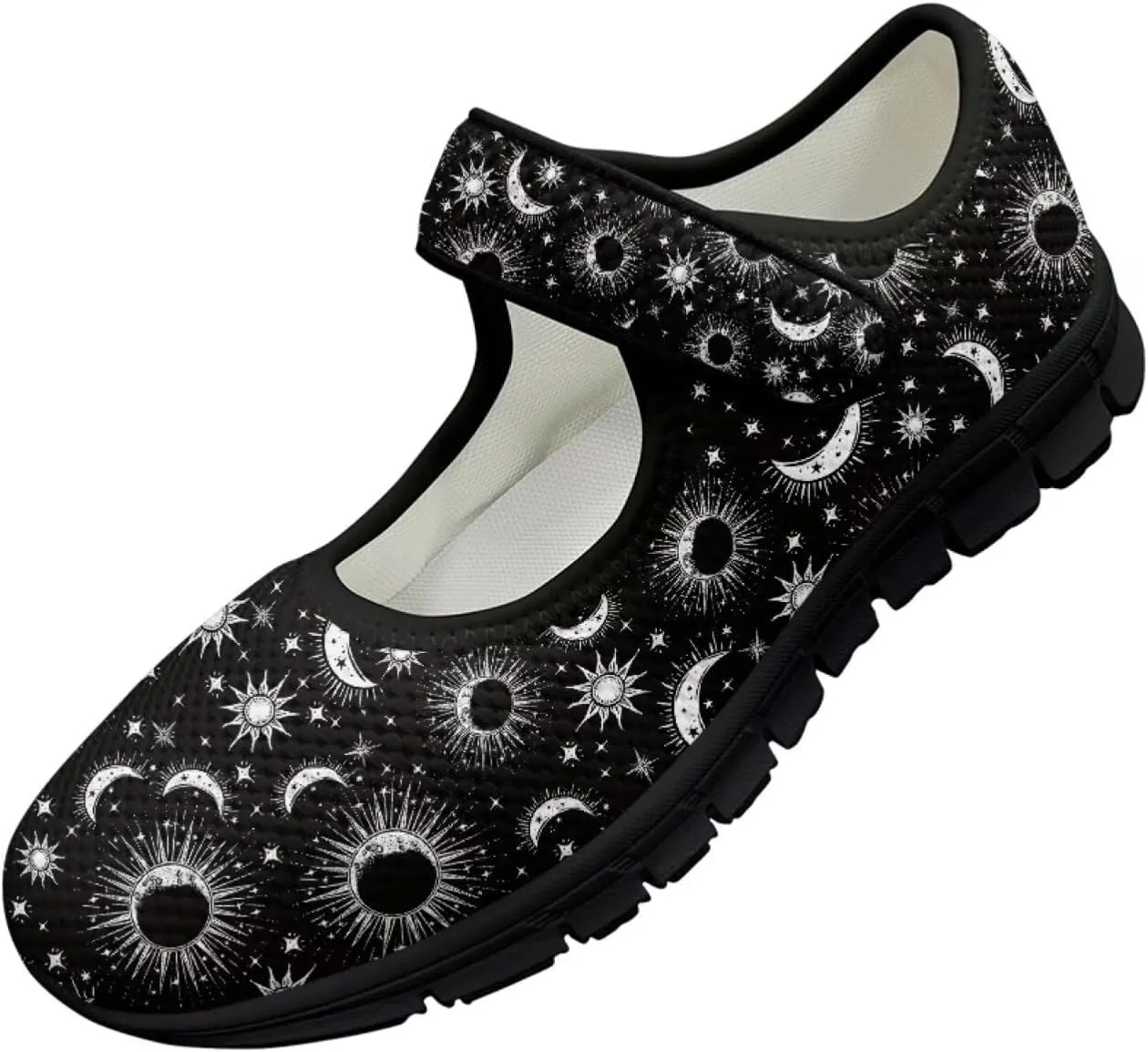 Howilath Universe Galaxy Print Women's Ballet Flats Round Toe Mary Janes Dress Shoes Single Buckle Flats Shoes