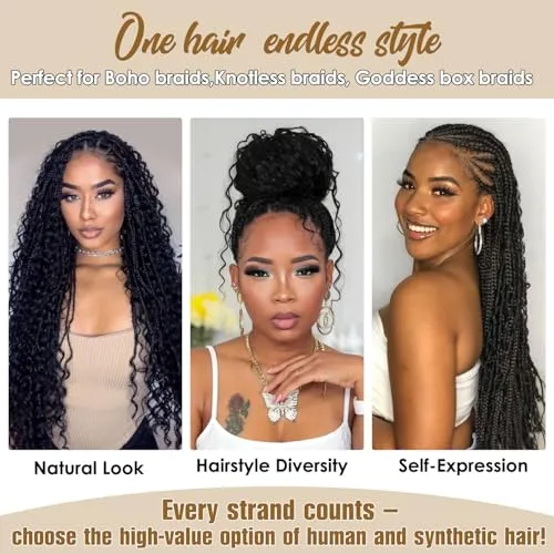 Human Braiding Hair Mixed Synthetic Braiding Hair for Boho Braids 2Bundles 130g Water Wave Bulk Human Hair for Braiding No Weft Hair Extensions Wet and Wavy Braiding Hair 18inch(1B)