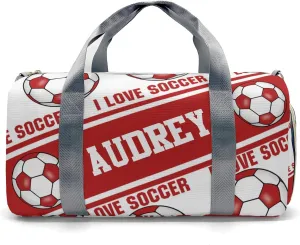 I Love Soccer Fire Brick Gym Bag for Women, Travel Duffle Bag Carry On Weekender Bag with Shoe Compartment
