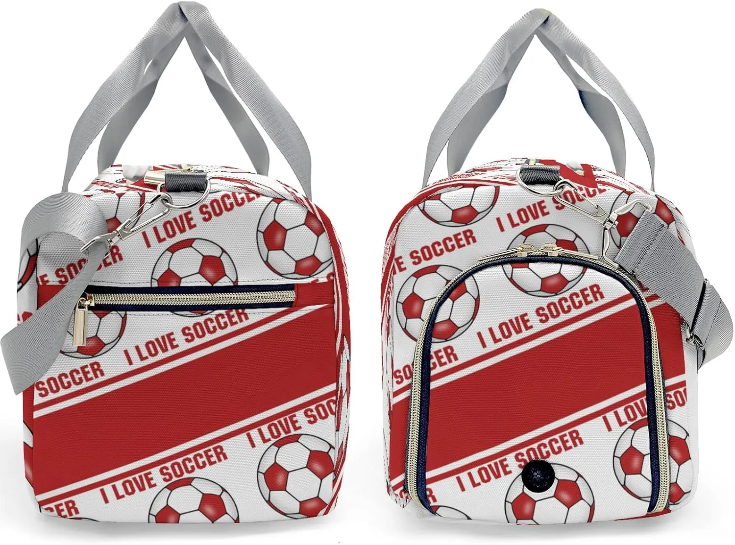 I Love Soccer Fire Brick Gym Bag for Women, Travel Duffle Bag Carry On Weekender Bag with Shoe Compartment