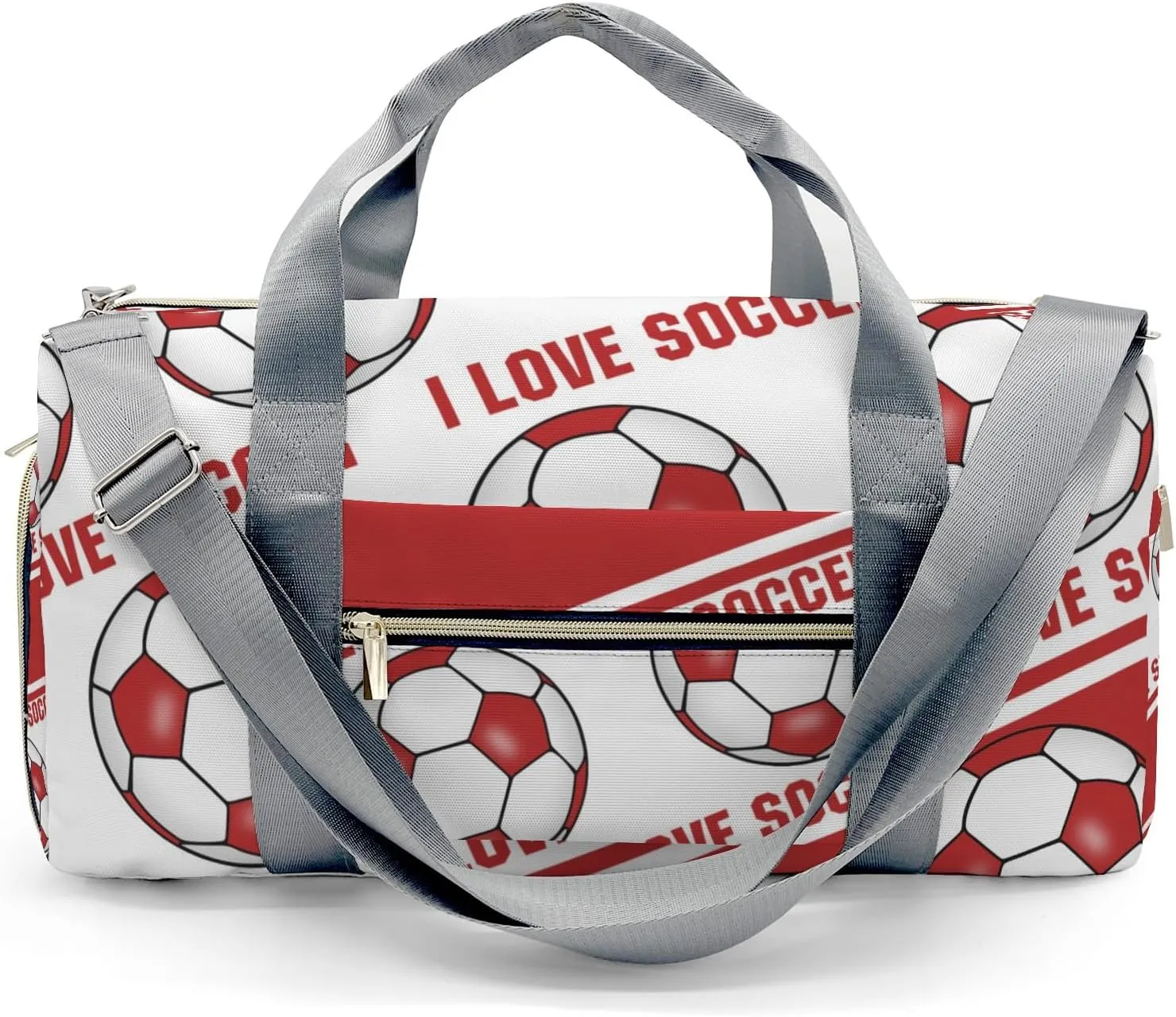 I Love Soccer Fire Brick Gym Bag for Women, Travel Duffle Bag Carry On Weekender Bag with Shoe Compartment