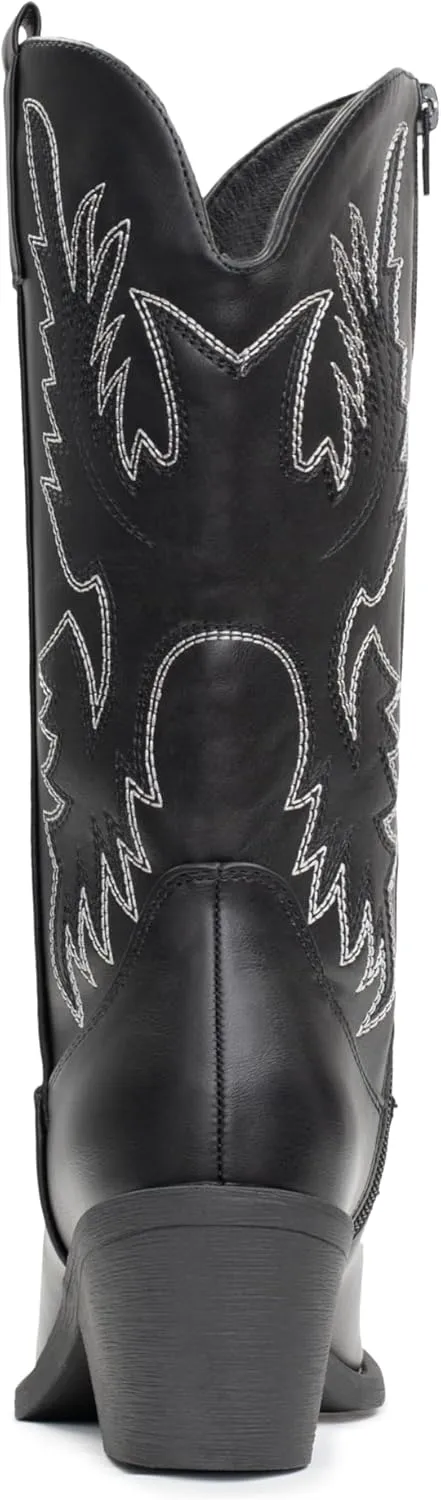 IUV Cowboy Boots For Women Western Cowgirl Boots Pull On Pointy Toe Mid Calf