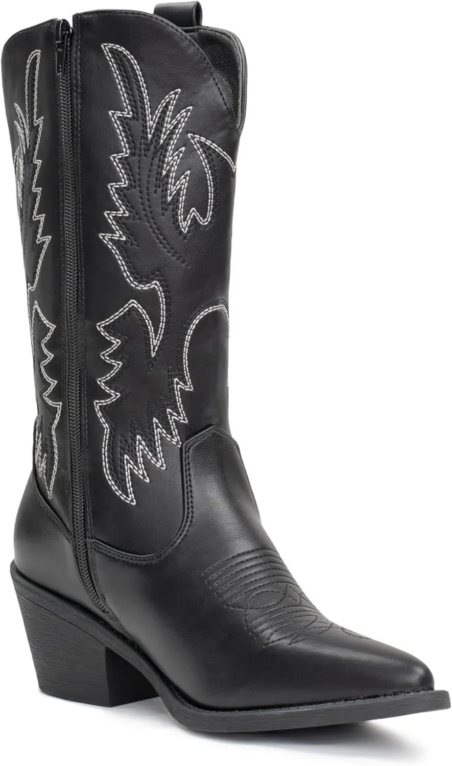 IUV Cowboy Boots For Women Western Cowgirl Boots Pull On Pointy Toe Mid Calf