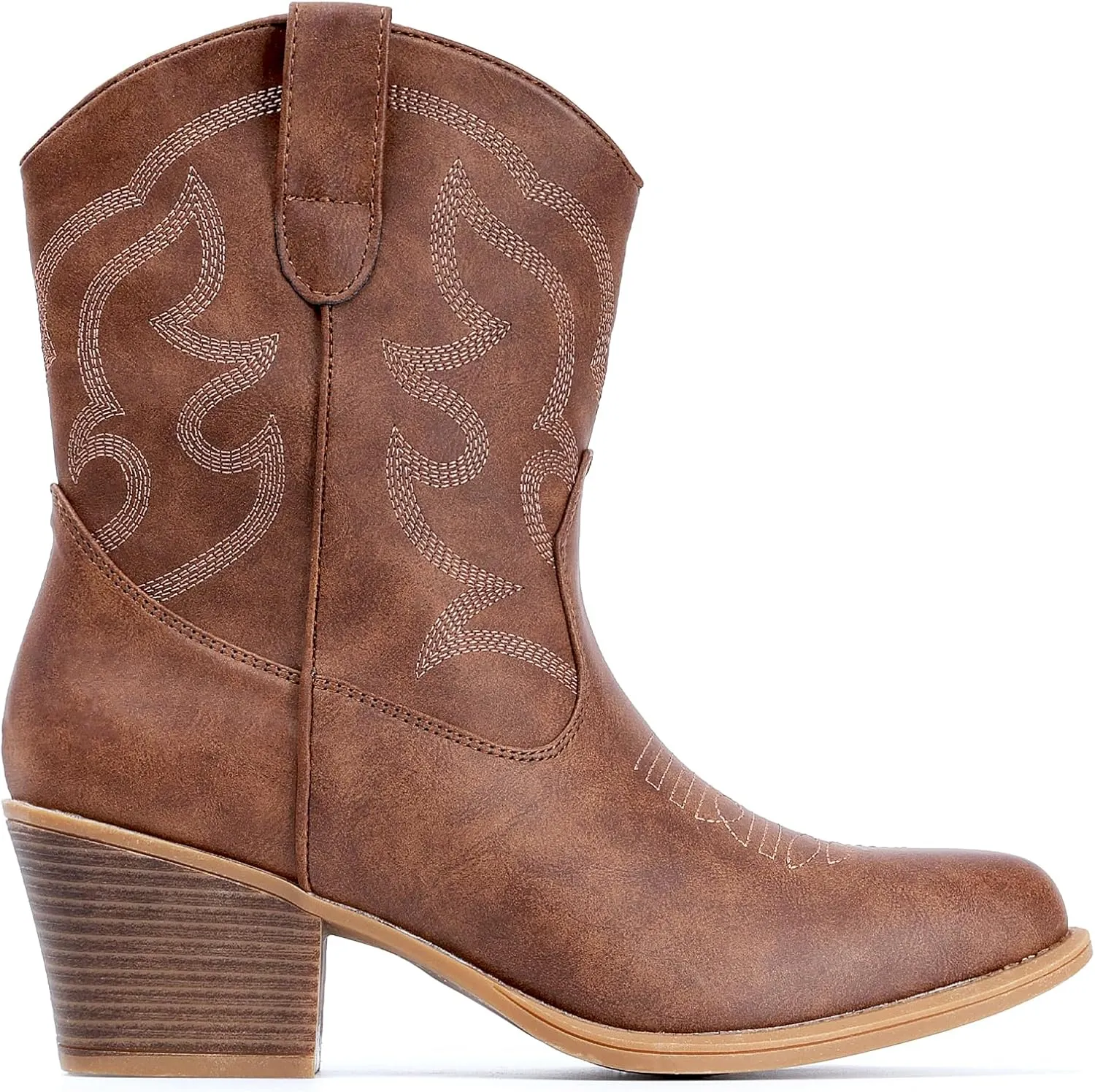 IXU Cowboy Boots for Women Suede Ankle Western Cowgirl Boots Mid Calf Pointed Toe Short Chunky Classic Booties