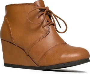 J. Adams Women's Roxy Wedge Ankle Boots, Casual Lace Up Low Heel Closed Toe Booties for Fall and Winter