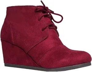 J. Adams Women's Roxy Wedge Ankle Boots, Casual Lace Up Low Heel Closed Toe Booties for Fall and Winter