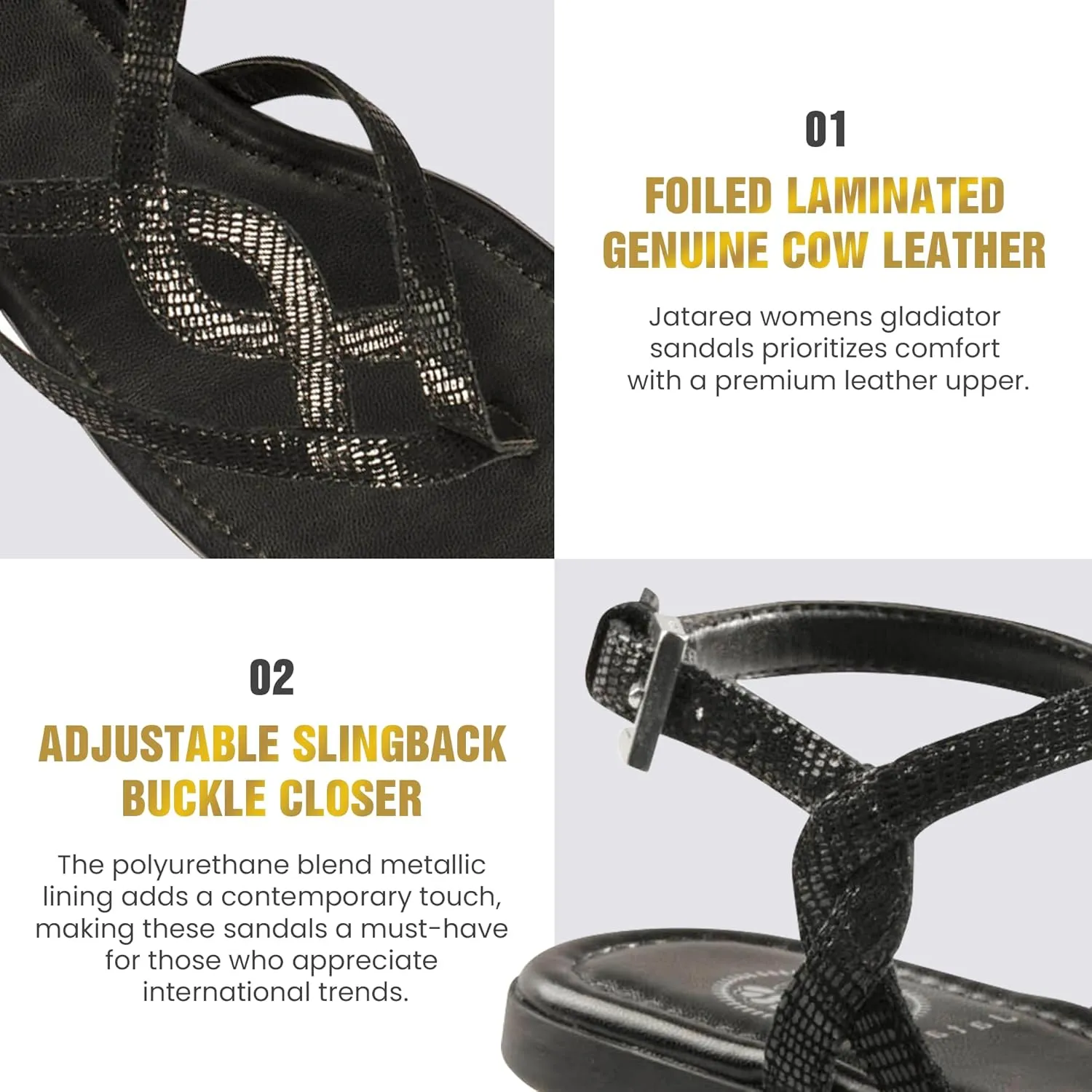 JATAREA Slip-On Flat Gladiator Sandals for Women | Perfect Dressy Summer Sandals with Back Strap