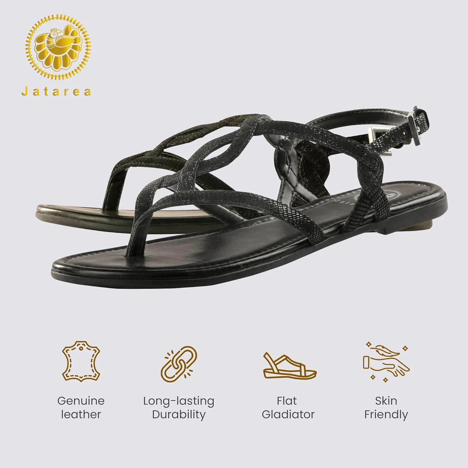 JATAREA Slip-On Flat Gladiator Sandals for Women | Perfect Dressy Summer Sandals with Back Strap