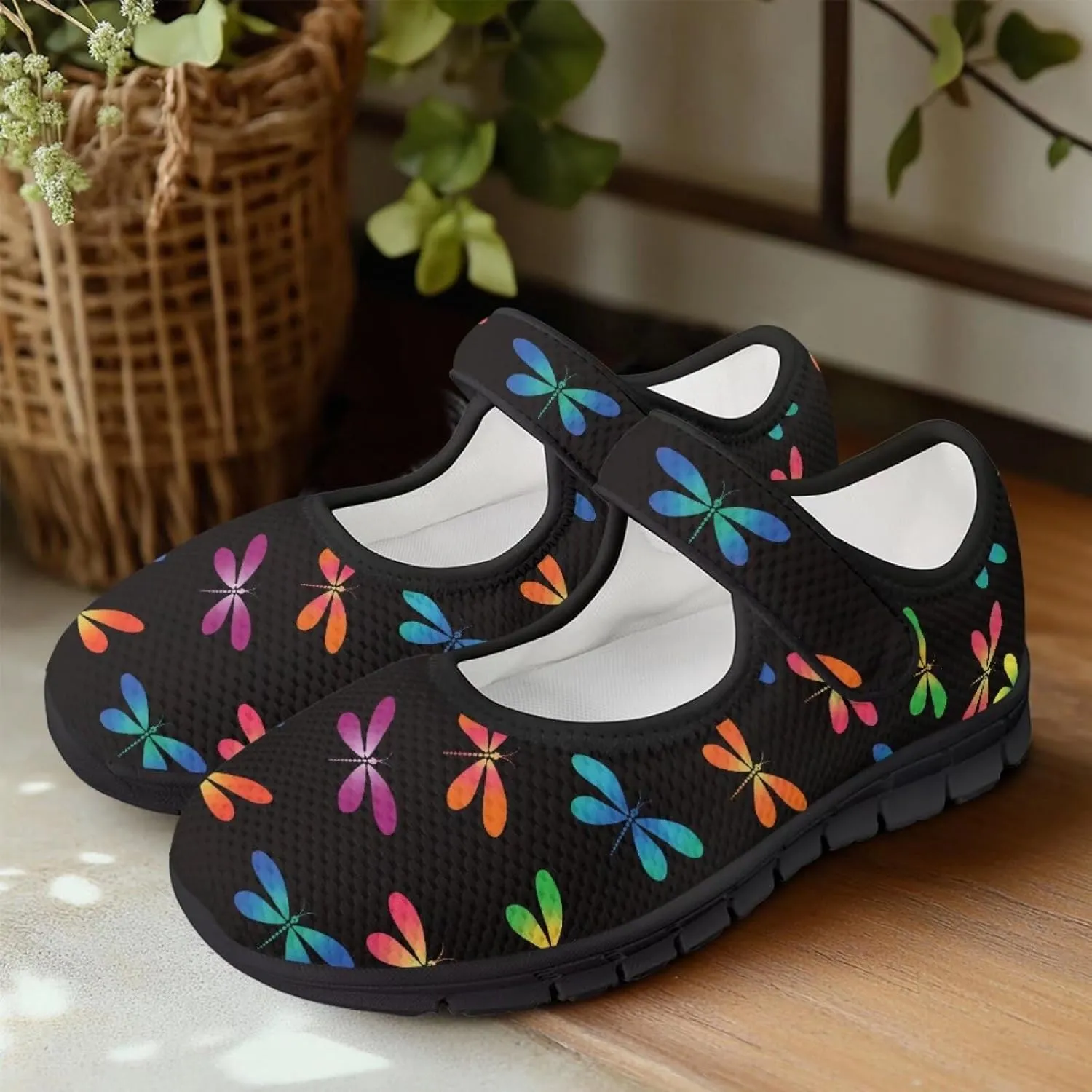 Jeiento Slip On Dragonfly Mary Jane Flats Ballet Flats Shoes for Women Round Toe Casual Dress