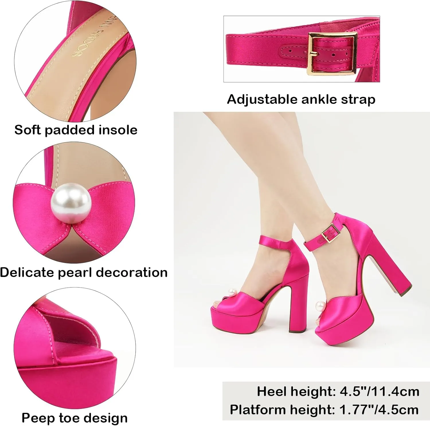 JENN ARDOR Platform High Heels for Women Sexy Peep Toe Chunky Heels Comfortable 4.5inch Block Heeled Sandals Pumps Ankle Strap Wedding Party Evening Dress Shoes