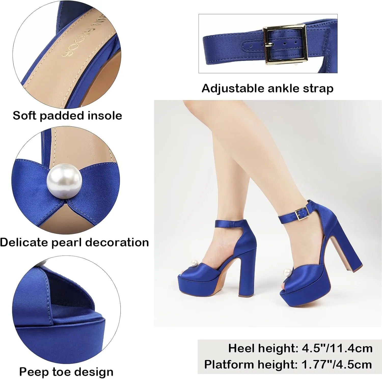 JENN ARDOR Platform High Heels for Women Sexy Peep Toe Chunky Heels Comfortable 4.5inch Block Heeled Sandals Pumps Ankle Strap Wedding Party Evening Dress Shoes