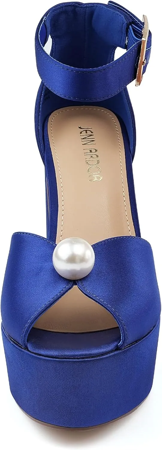 JENN ARDOR Platform High Heels for Women Sexy Peep Toe Chunky Heels Comfortable 4.5inch Block Heeled Sandals Pumps Ankle Strap Wedding Party Evening Dress Shoes