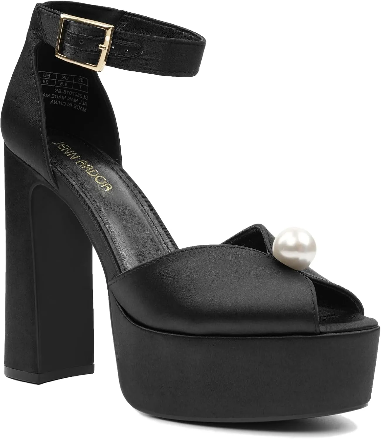 JENN ARDOR Platform High Heels for Women Sexy Peep Toe Chunky Heels Comfortable 4.5inch Block Heeled Sandals Pumps Ankle Strap Wedding Party Evening Dress Shoes