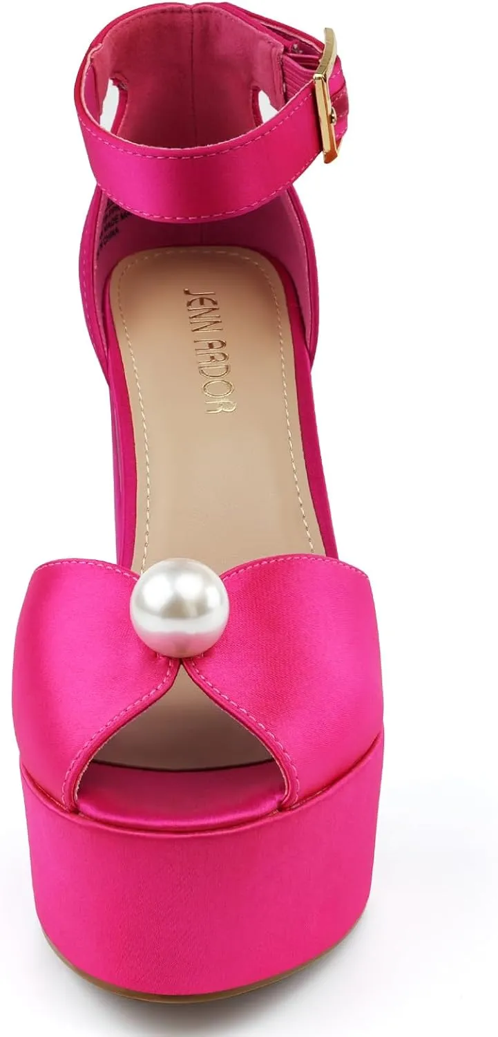 JENN ARDOR Platform High Heels for Women Sexy Peep Toe Chunky Heels Comfortable 4.5inch Block Heeled Sandals Pumps Ankle Strap Wedding Party Evening Dress Shoes
