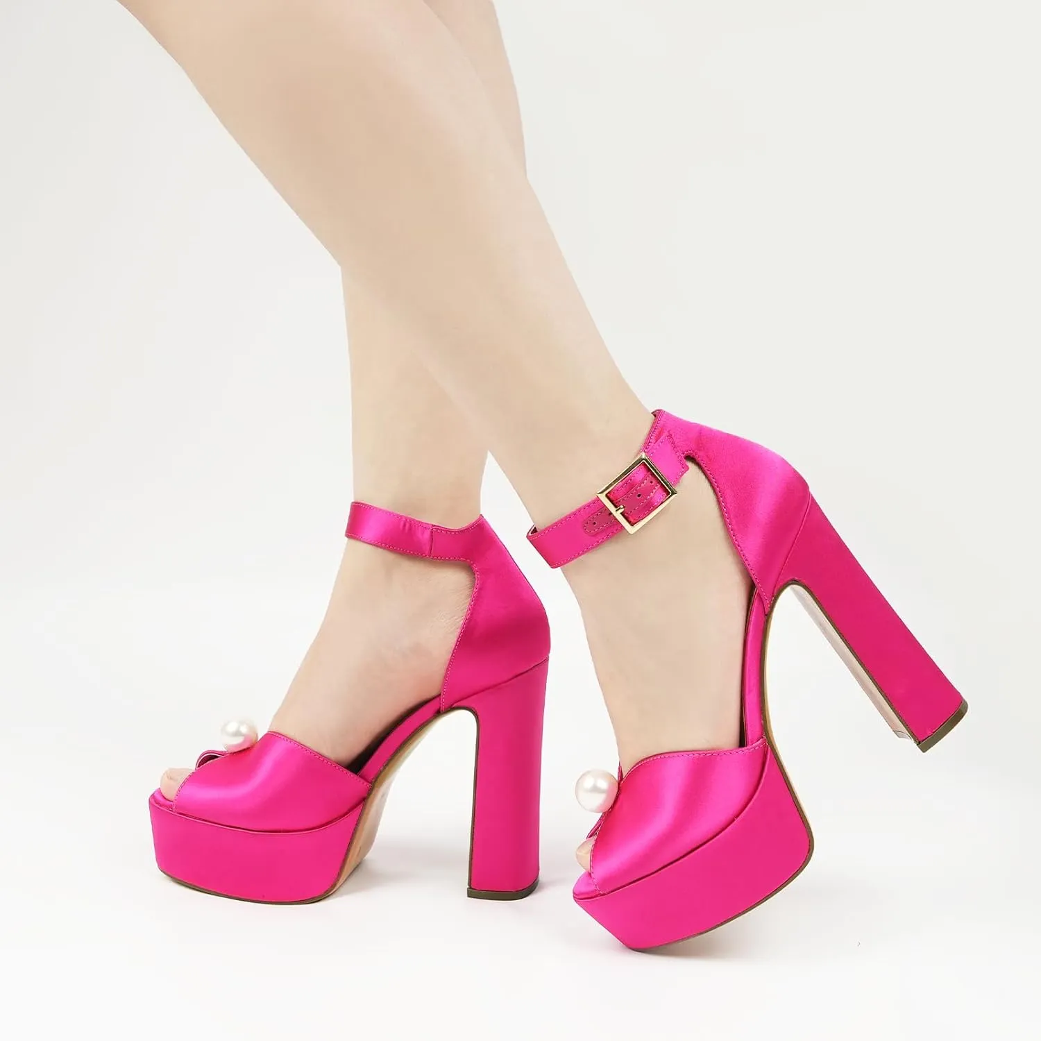 JENN ARDOR Platform High Heels for Women Sexy Peep Toe Chunky Heels Comfortable 4.5inch Block Heeled Sandals Pumps Ankle Strap Wedding Party Evening Dress Shoes