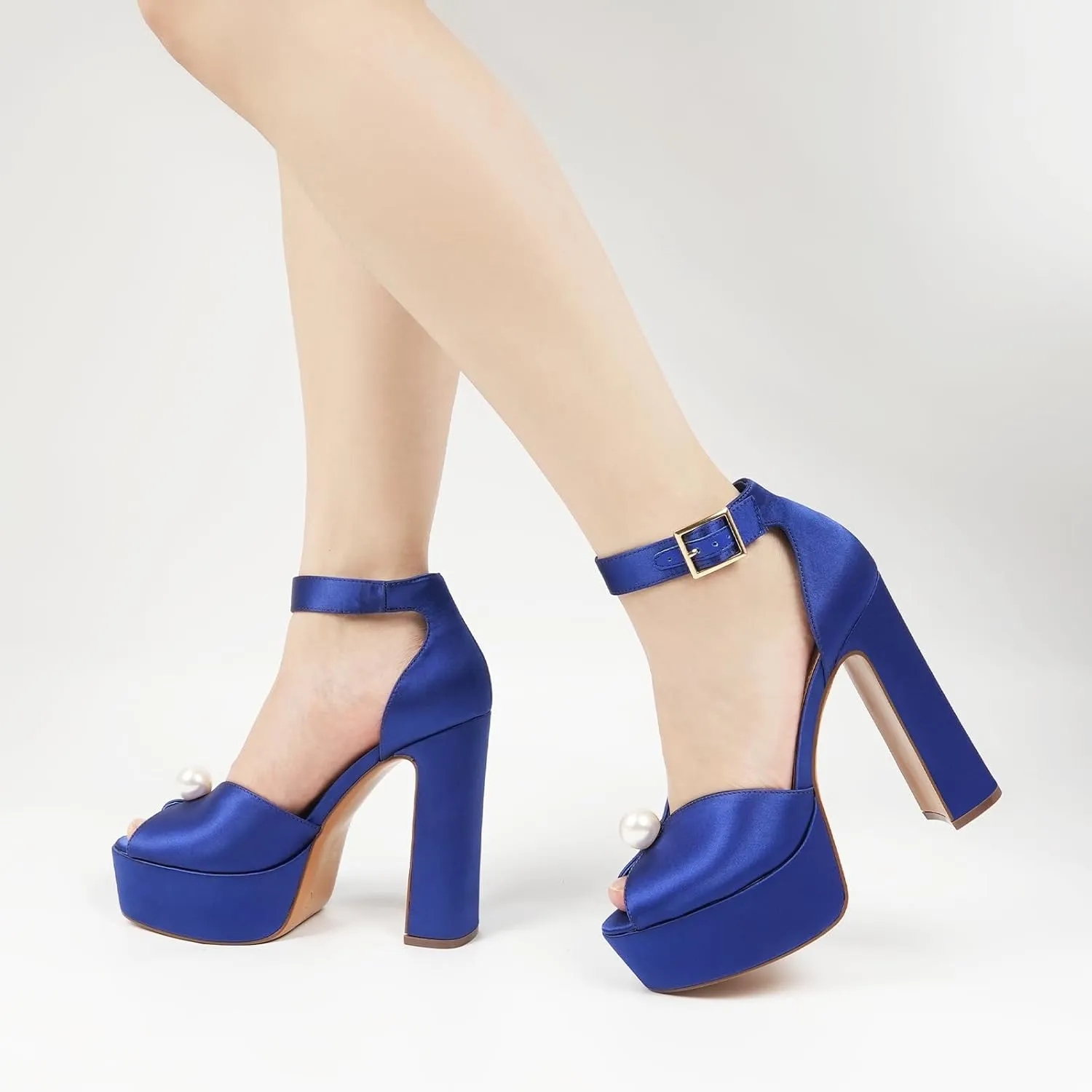 JENN ARDOR Platform High Heels for Women Sexy Peep Toe Chunky Heels Comfortable 4.5inch Block Heeled Sandals Pumps Ankle Strap Wedding Party Evening Dress Shoes