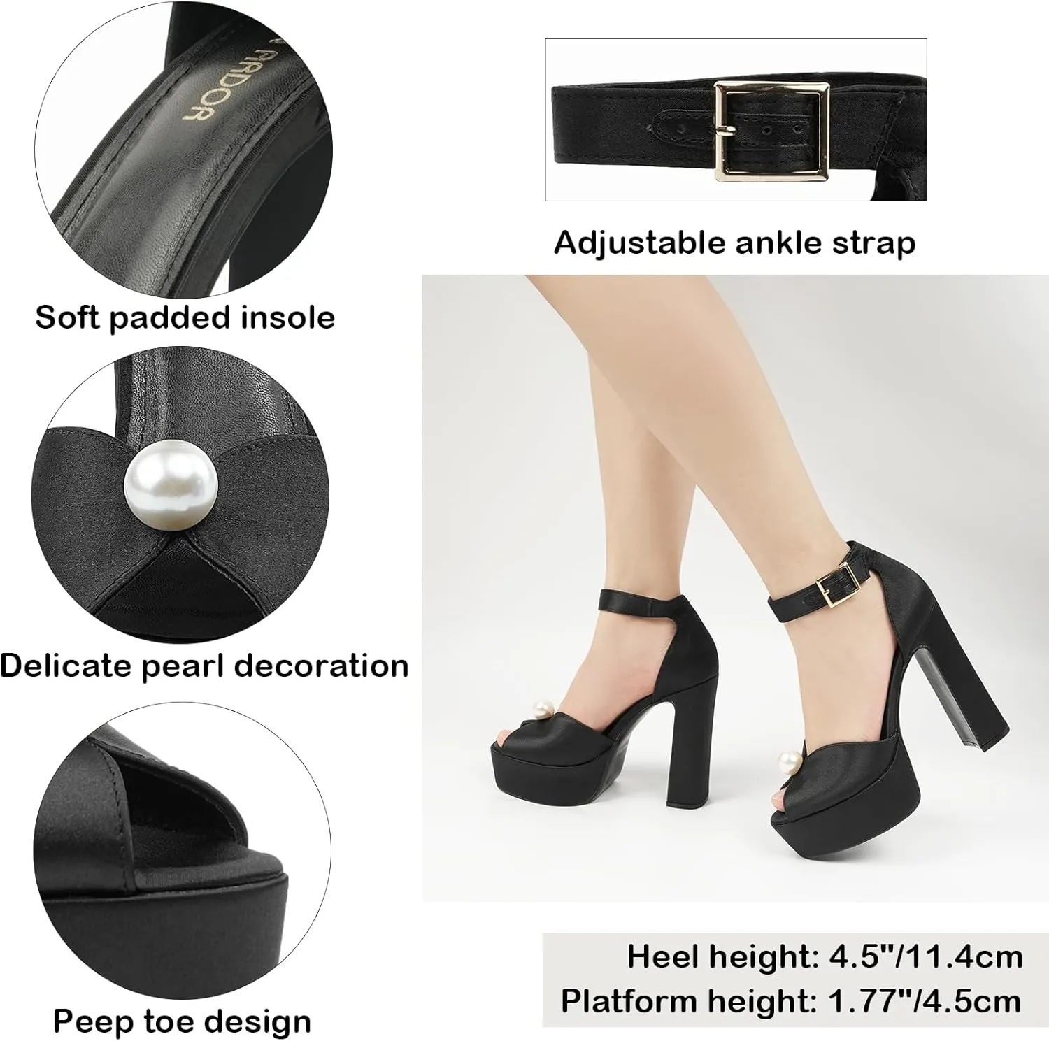 JENN ARDOR Platform High Heels for Women Sexy Peep Toe Chunky Heels Comfortable 4.5inch Block Heeled Sandals Pumps Ankle Strap Wedding Party Evening Dress Shoes