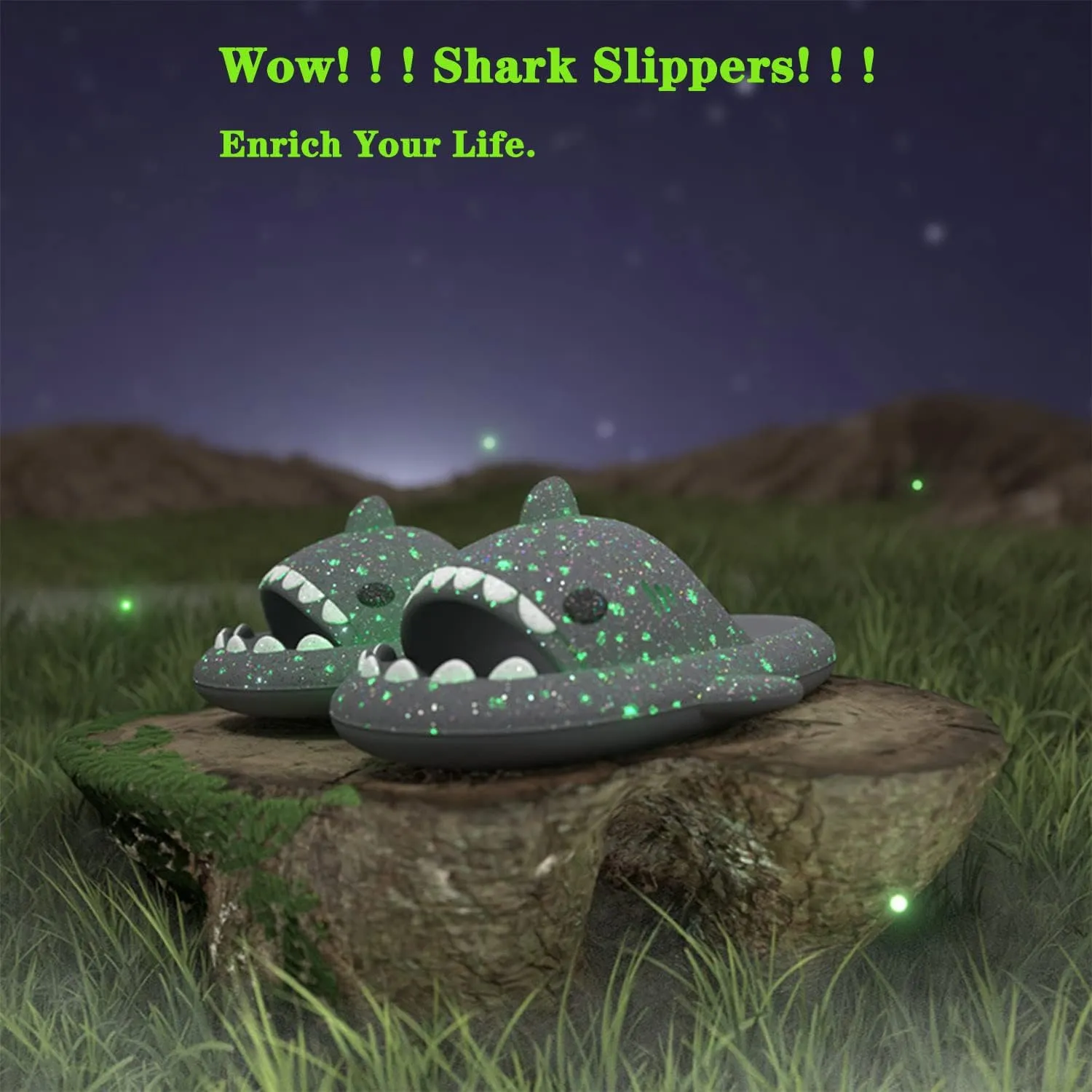 Jfxgjuv Luminous Shark Slippers Spooky Shark Slides Galaxy Shark Slides Shark Cloud Slides Glow in The Dark 3D Cartoon Christmas Halloween Shark Slides Sandals