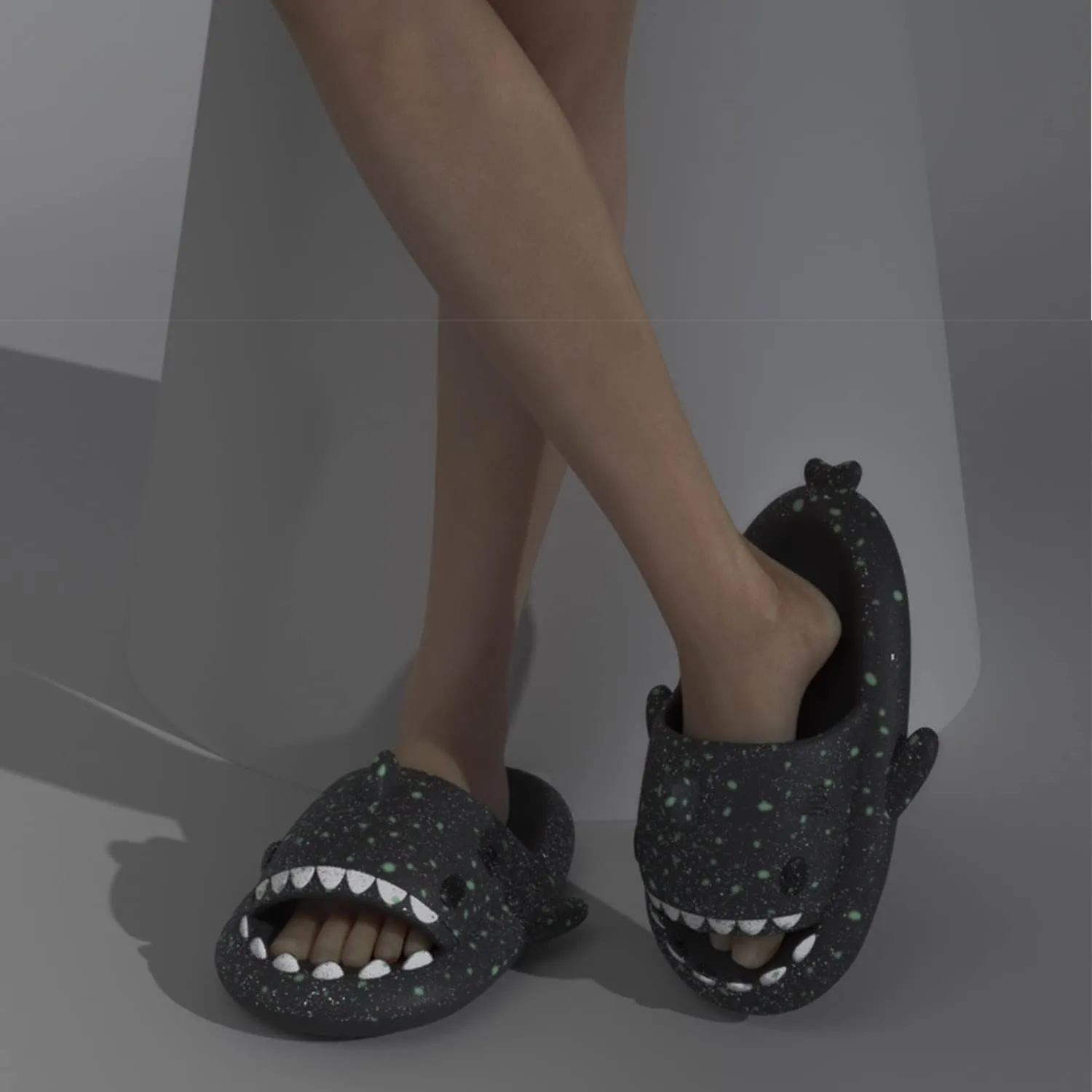 Jfxgjuv Luminous Shark Slippers Spooky Shark Slides Galaxy Shark Slides Shark Cloud Slides Glow in The Dark 3D Cartoon Christmas Halloween Shark Slides Sandals