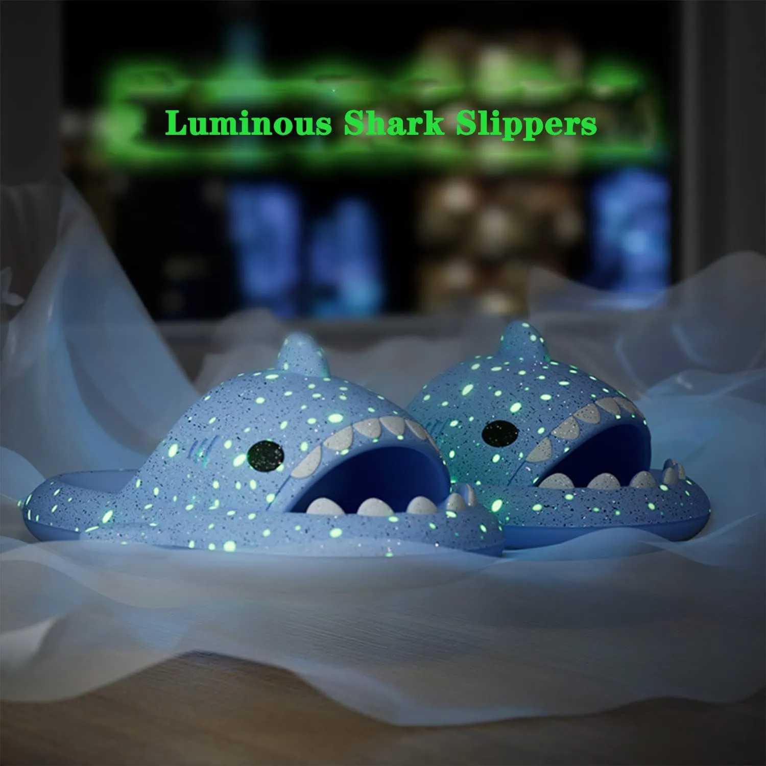 Jfxgjuv Luminous Shark Slippers Spooky Shark Slides Galaxy Shark Slides Shark Cloud Slides Glow in The Dark 3D Cartoon Christmas Halloween Shark Slides Sandals