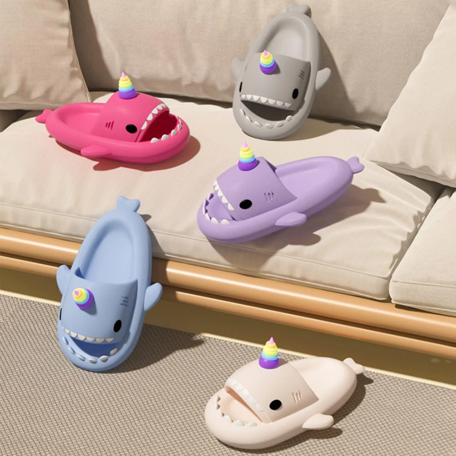 Jfxgjuv Luminous Shark Slippers Spooky Shark Slides Galaxy Shark Slides Shark Cloud Slides Glow in The Dark 3D Cartoon Christmas Halloween Shark Slides Sandals