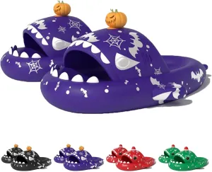Jfxgjuv Luminous Shark Slippers, Spooky Shark Slides, Pumpkin Shark Slides, Glow in The Dark Halloween Shark Slides, Christmas Shark Slides, Santa Shark Slides Sandals