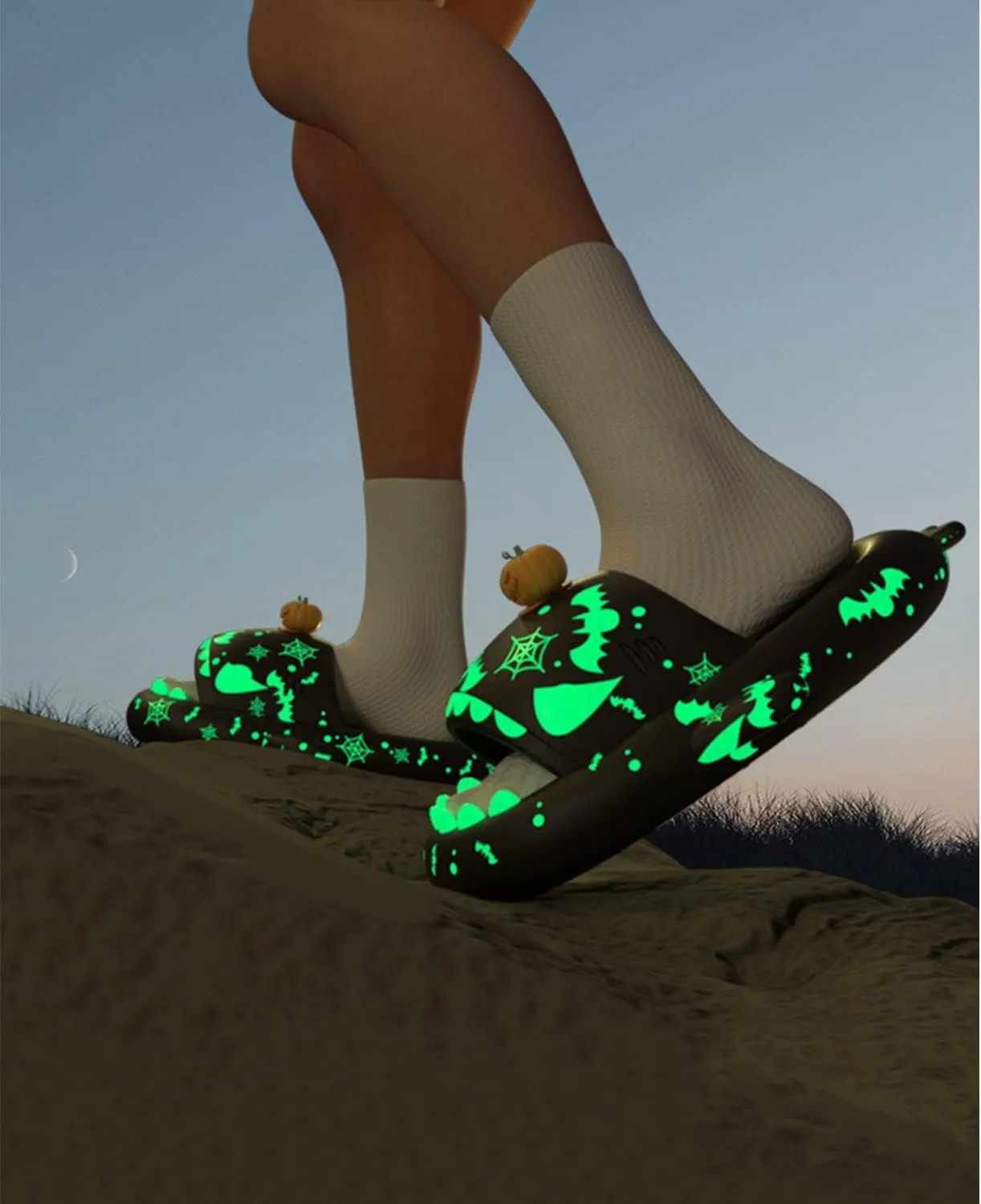 Jfxgjuv Luminous Shark Slippers, Spooky Shark Slides, Pumpkin Shark Slides, Glow in The Dark Halloween Shark Slides, Christmas Shark Slides, Santa Shark Slides Sandals