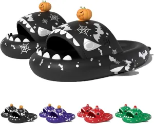 Jfxgjuv Luminous Shark Slippers, Spooky Shark Slides, Pumpkin Shark Slides, Glow in The Dark Halloween Shark Slides, Christmas Shark Slides, Santa Shark Slides Sandals