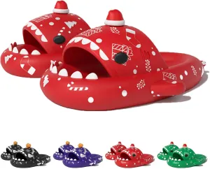 Jfxgjuv Luminous Shark Slippers, Spooky Shark Slides, Pumpkin Shark Slides, Glow in The Dark Halloween Shark Slides, Christmas Shark Slides, Santa Shark Slides Sandals