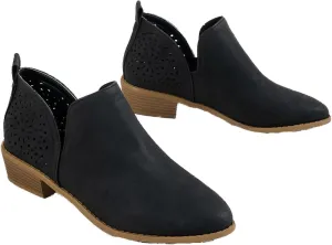 JITUUE Ankle Boots for women Casual Cut Out Slip On Low Heel Short Chunky Stacked Heel Perforated Side V Cut Western Booties Cutout Shoes